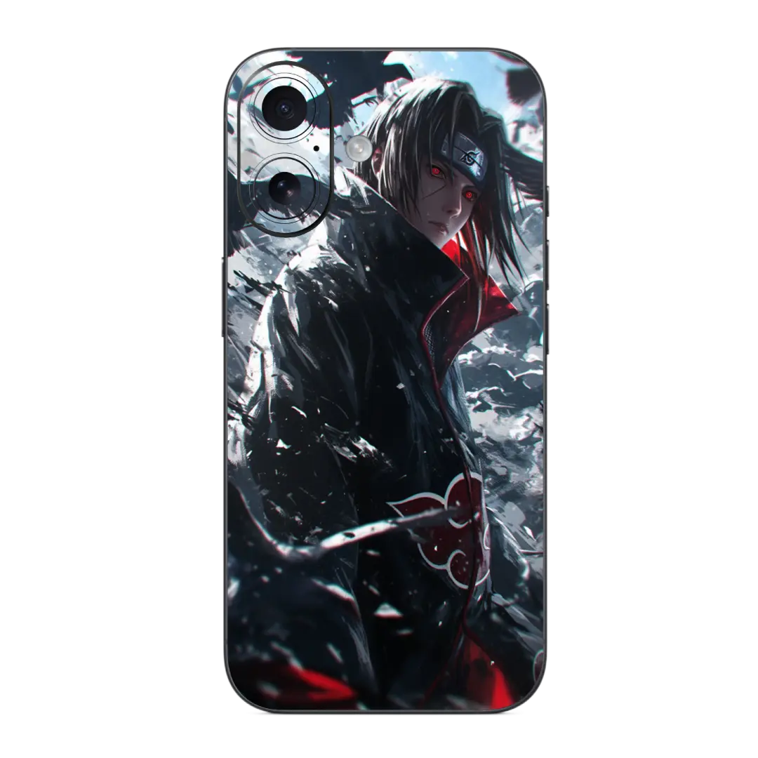 Itachi Uchiha Mobile Skin Wrap with anime character design on a white background