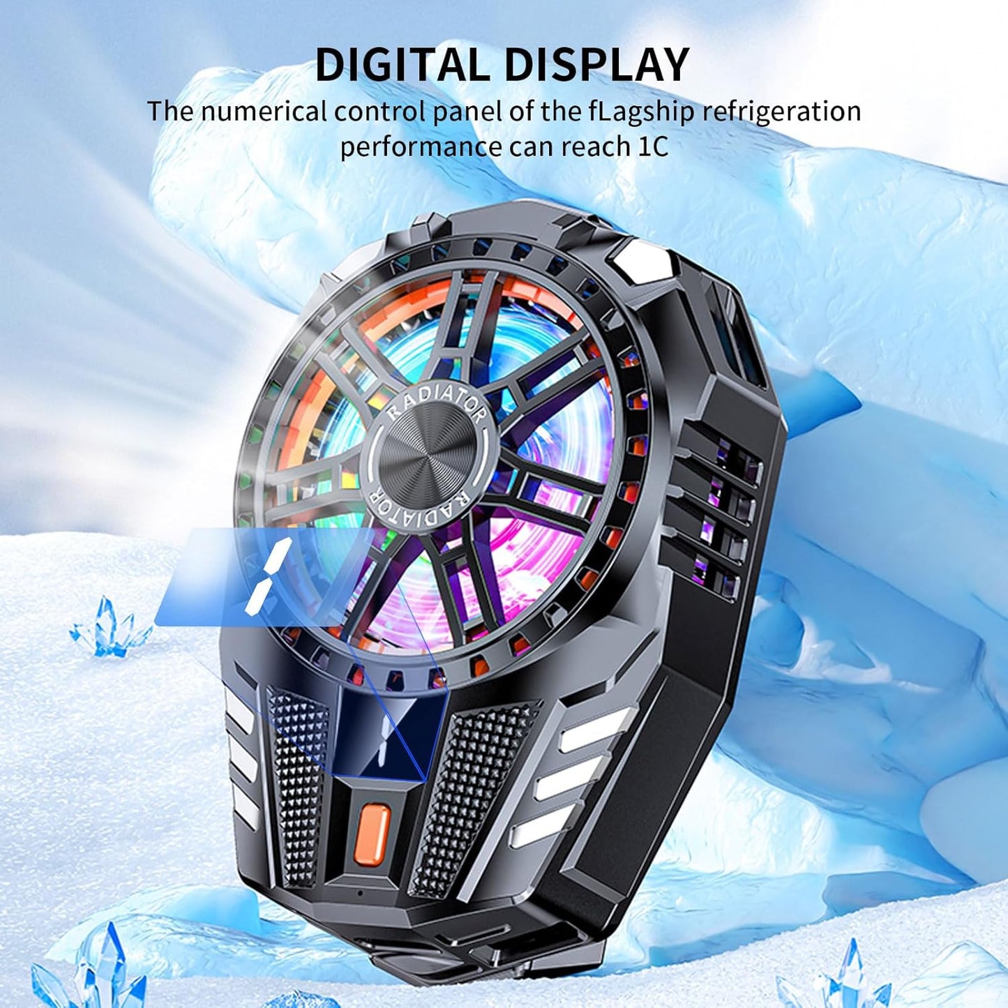 Digital display of a Mobile Cooling Pad
colorful numerical control panel on a icy background