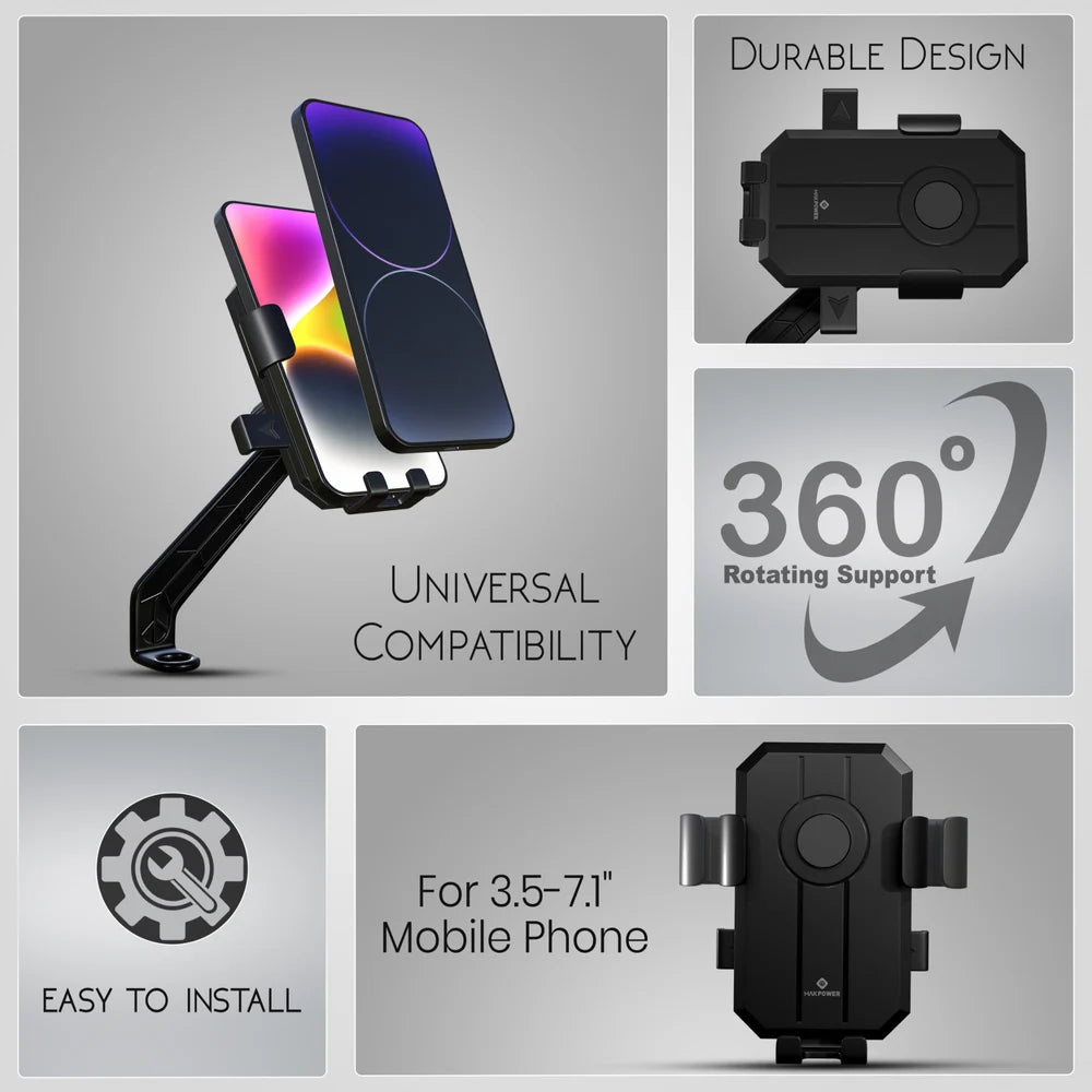 Phone holder with features highlighted on a gray background
