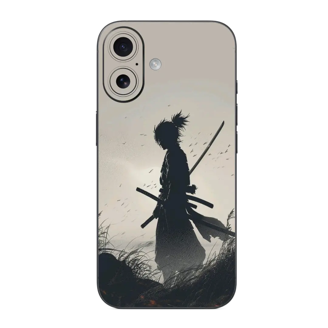 Shikamaru Mobile Skin Wrap with a silhouette design of a person holding a sword against a natural background