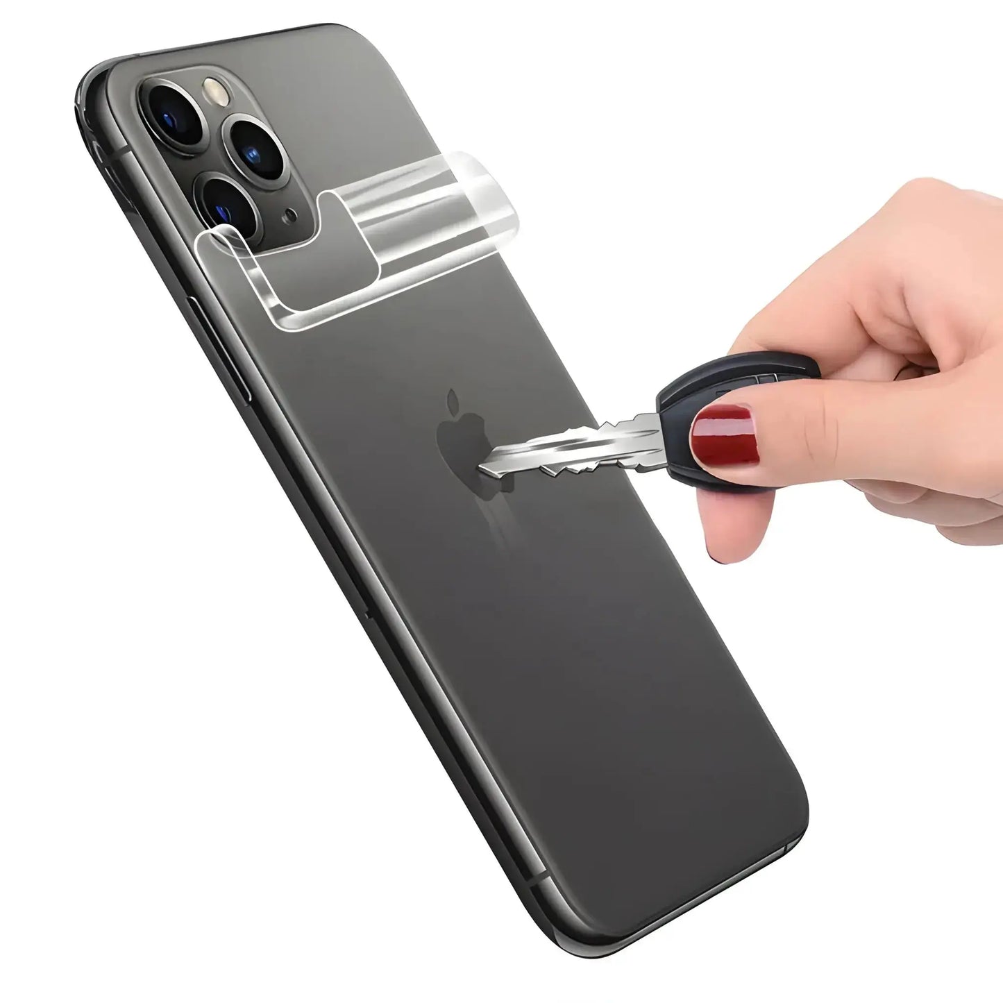 Phone case with key to show protection of Transparent Mobile Skin Wrap - (Installation Kit Included)