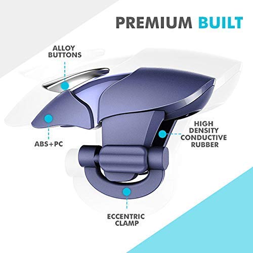 Blue Gaming Trigger with labeled components on a white background