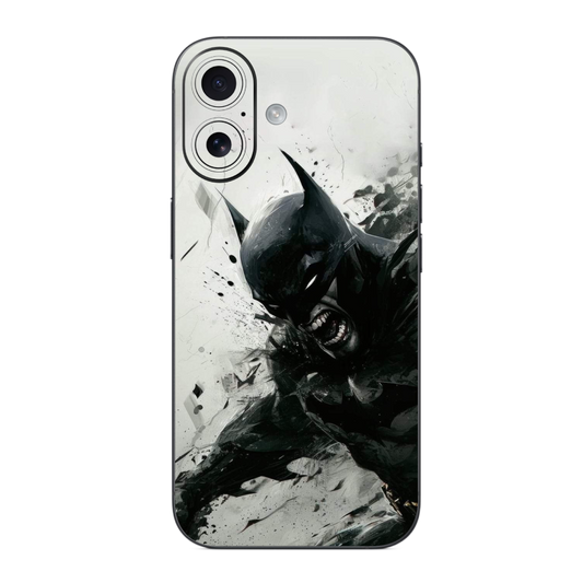 A mobile phone Skin Wrap featuring a dynamic splash screen of the character Batman from the movie 'Batman Begins'.
