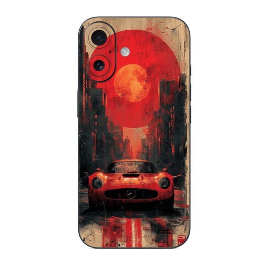 Car on Streets Mobile Skin Wrap with a red car design on a white background