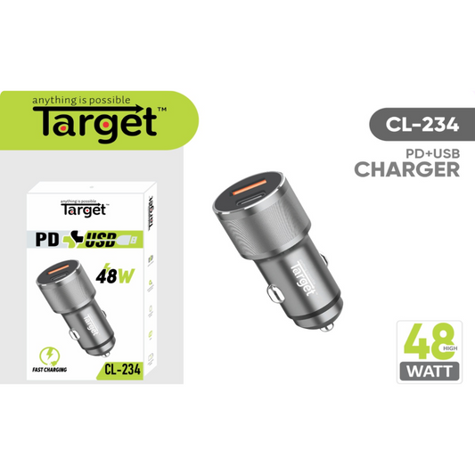 Target PD+USB charger with packaging on a white background
