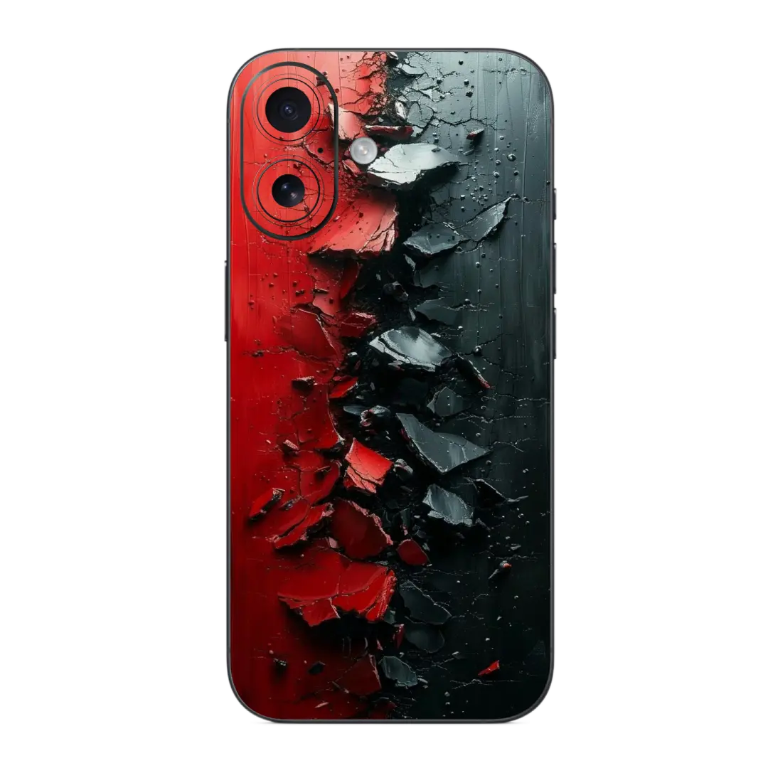 Damaged Mobile Skin Wrap with red and black abstract design on a white background