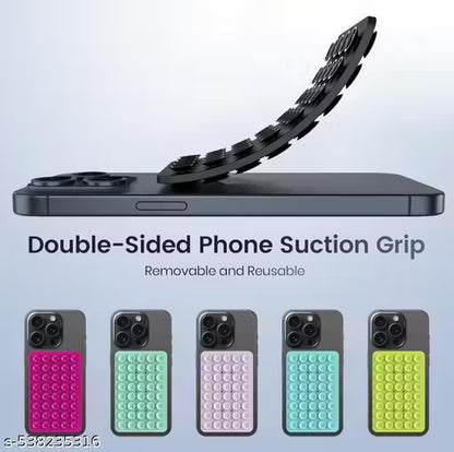 Double-sided phone suction grip with colorful options on a gray background