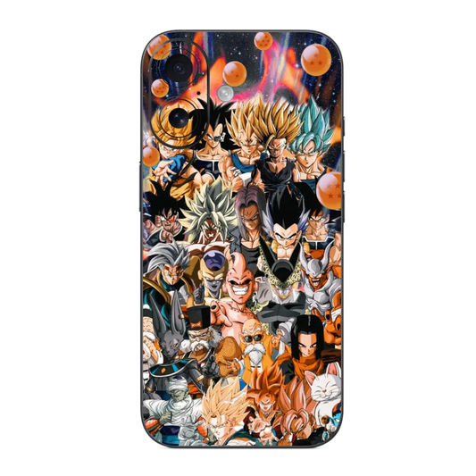 Dragonball Z Mobile Skin Wrap with various characters from a popular animated series on a colorful background