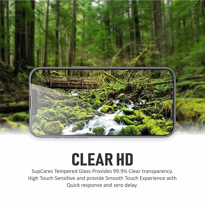 Smartphone displaying a nature scene with a clear HD text overlay