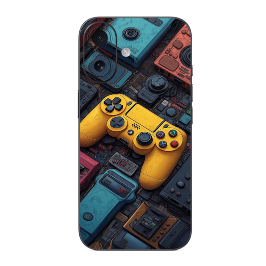 Game Pad Mobile Skin Wrap with a yellow gaming controller design on a colorful background