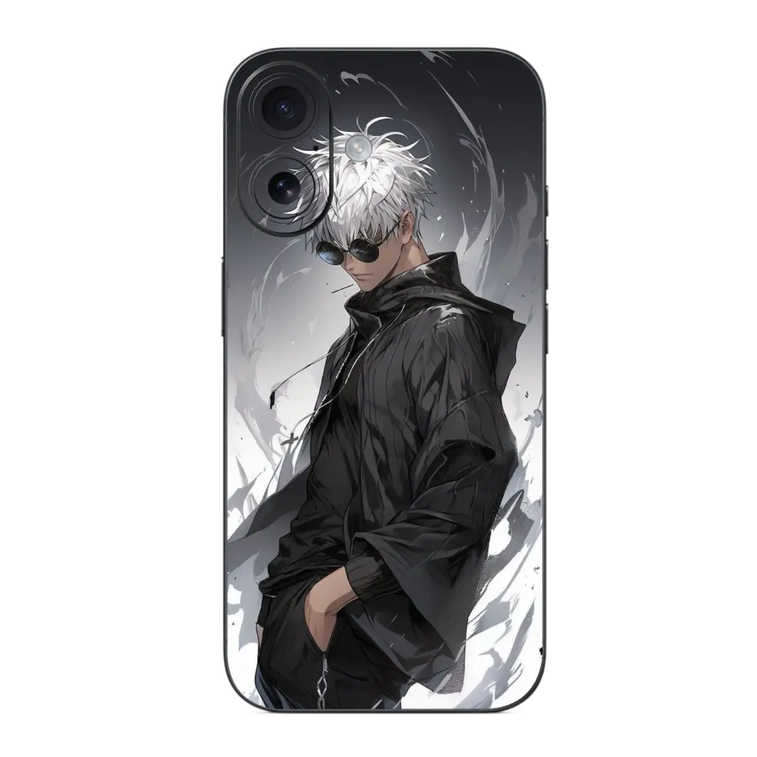 Gojo Satoru Mobile Skin Wrap with an anime-style character design on a white background