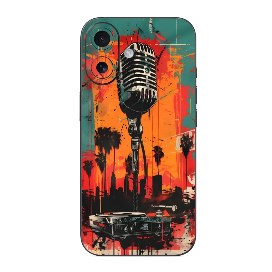 Hip Hop Mobile Skin Wrap with a microphone design on a colorful background