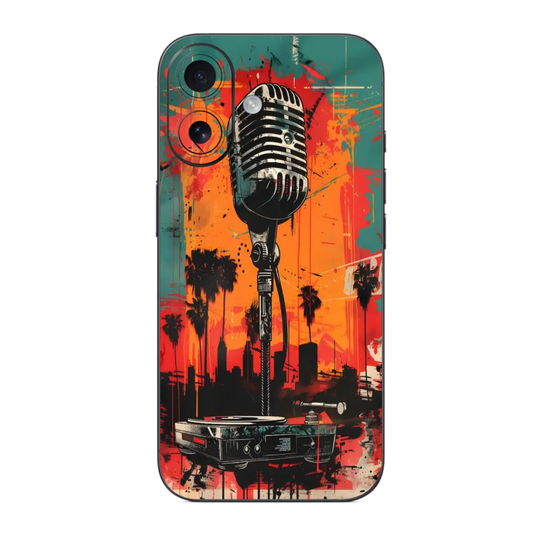 Hip Hop Mobile Skin Wrap with a microphone design on a colorful background
