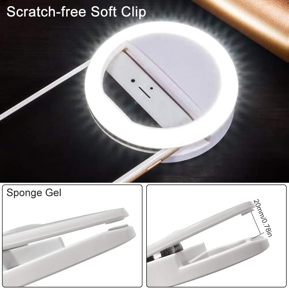 Scratch-free soft clip with smartphone holder and sponge gel illustration.