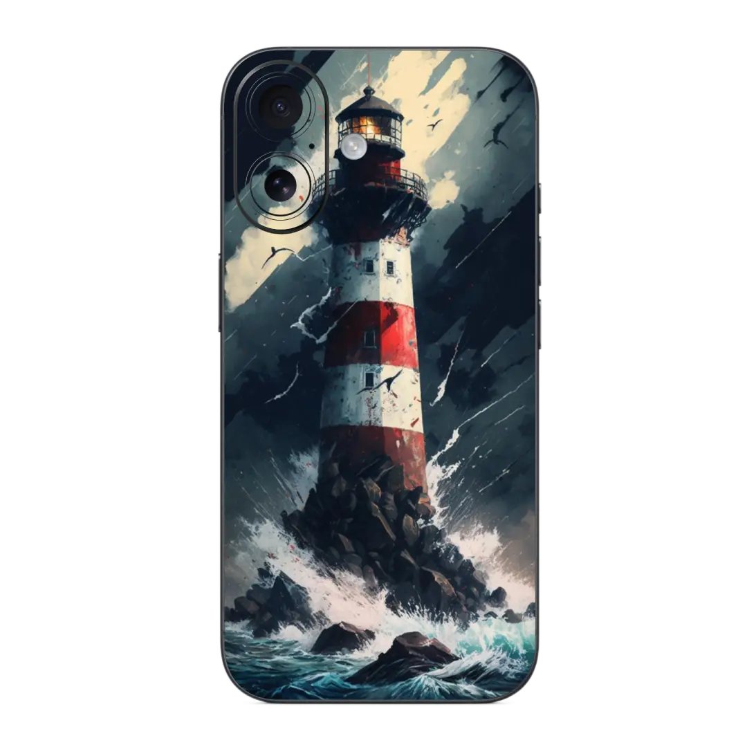 Mobile Skin Wrap with a lighthouse design on a stormy sea