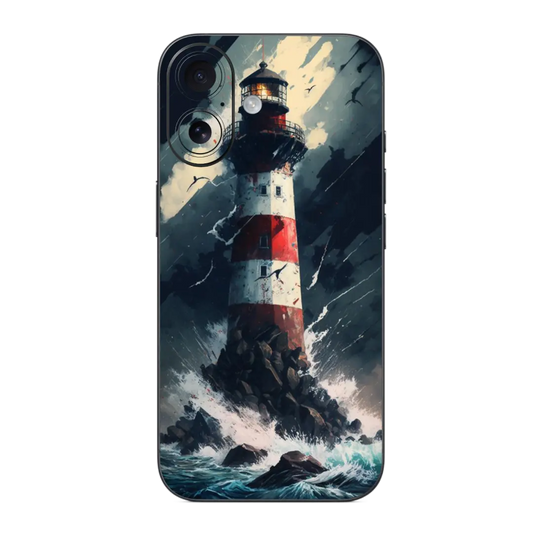 Mobile Skin Wrap with a lighthouse design on a stormy sea