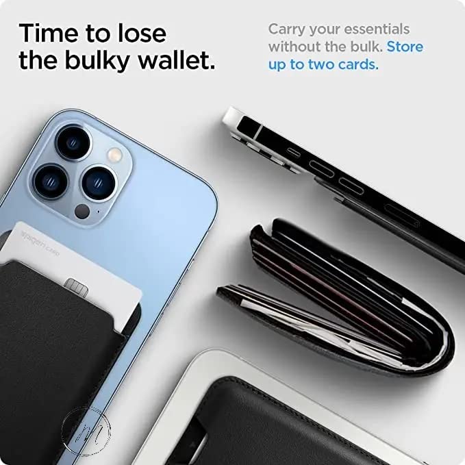 Smartphone with a thin cardholder attached, emphasizing convenience over bulk.