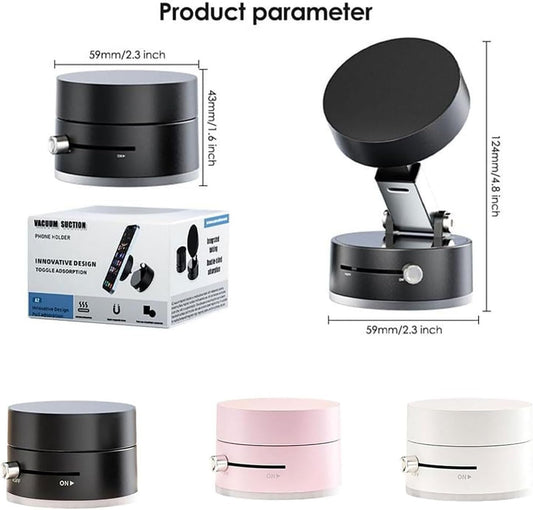 Product parameter display with a phone holder, packaging, and three color options on a white background.
