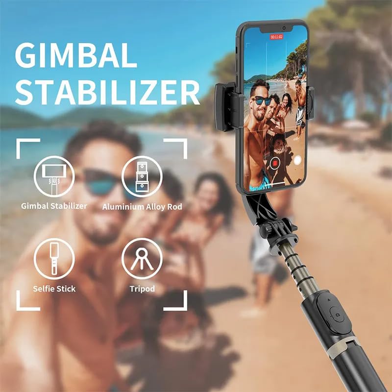 Gimbal stabilizer with smartphone holder on a beach background