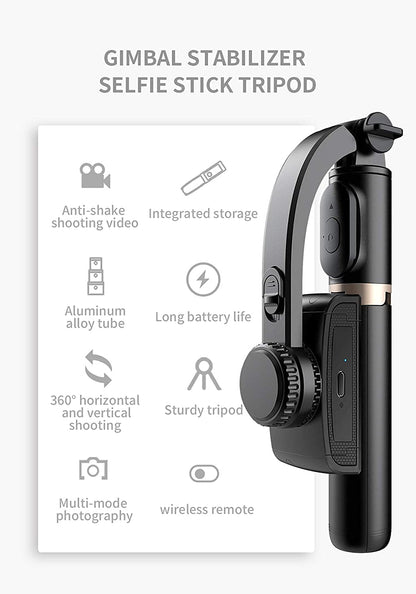 Mini Gimbal Anti-Shake 1-Axis STABILIZER Extendable Selfie Stick Tripod, Wireless Remote for Smartphone, Black