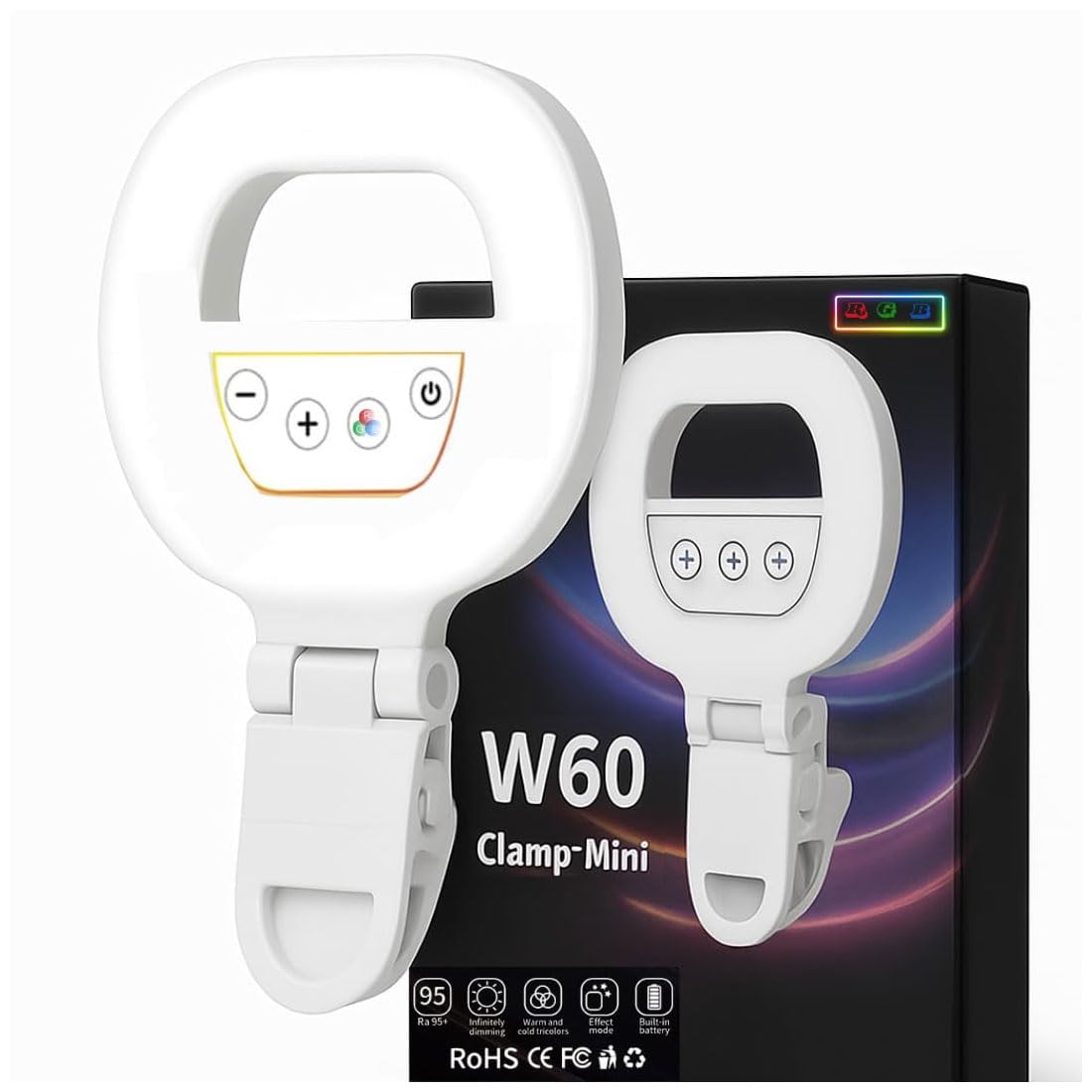 White clamp-like device with control panel next to its packaging box on a white background