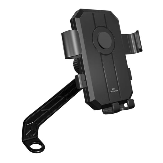 Black motorcycle phone holder on a white background