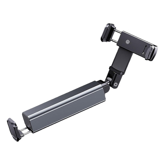 Black and silver adjustable phone holder on a white background