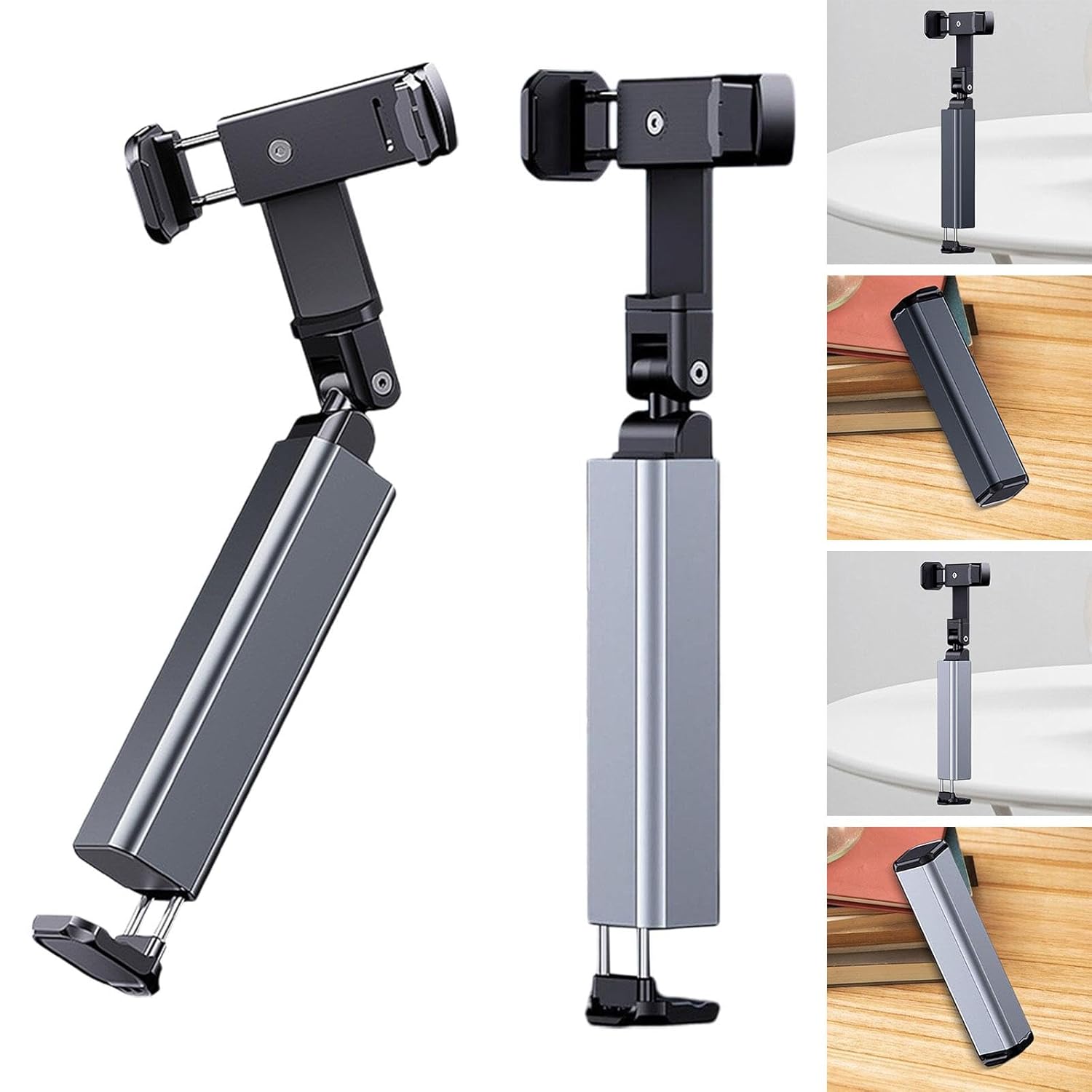 Phone holder with adjustable arm on a white background
