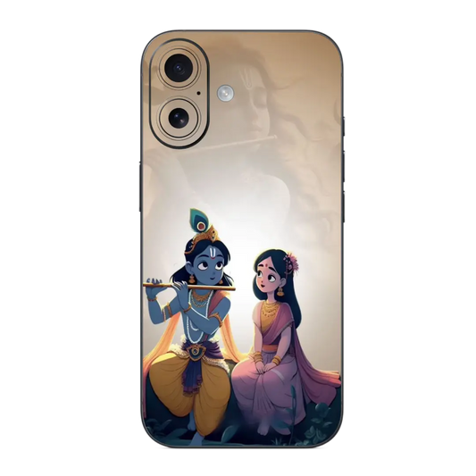 Radhe Krishna Mobile Skin Wrap with illustration of two characters on a beige background