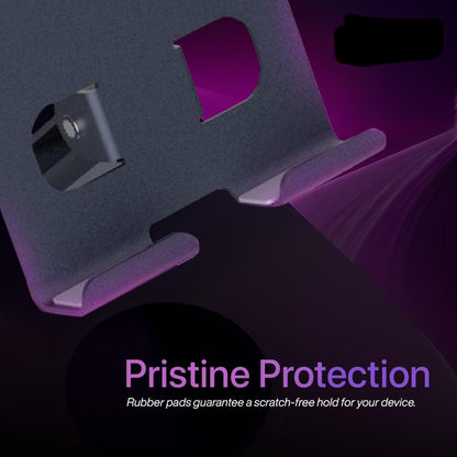 Phone stand with rubber pads on a dark background, featuring the elfora brand.