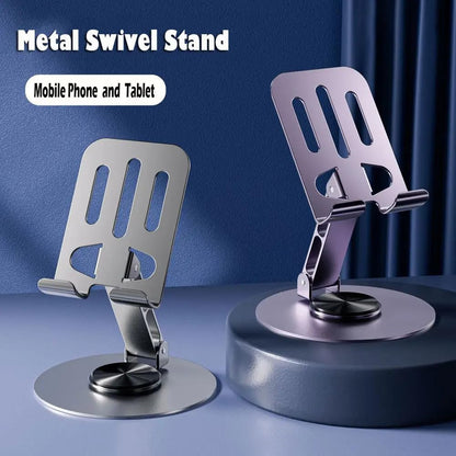 Metal swivel stand for mobile phone and tablet on a blue background