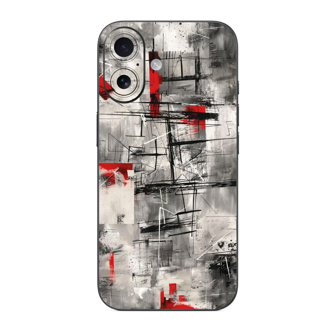 Scratches Mobile Skin Wrap with abstract design featuring black, red, and gray on a white background