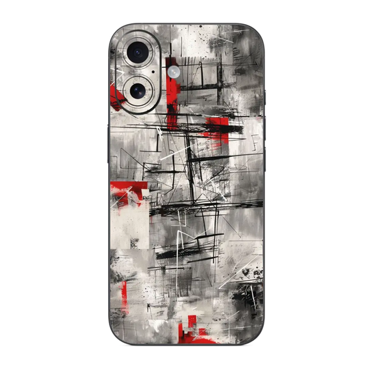 Scratches Mobile Skin Wrap with abstract design featuring black, red, and gray on a white background