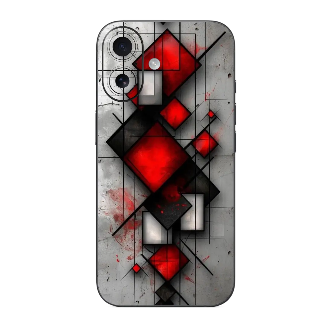 Mobile Skin Wrap with red and black geometric design on a white background