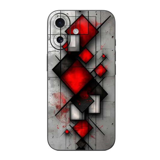 Mobile Skin Wrap with red and black geometric design on a white background