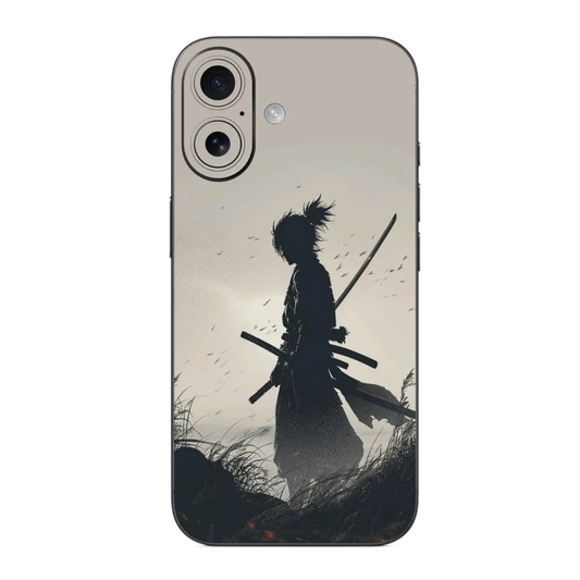 Shikamaru Mobile Skin Wrap with a silhouette design of a person holding a sword against a natural background