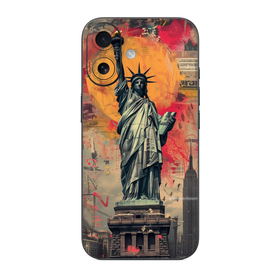 Statue of Liberty Mobile Skin Wrap with Statue of Liberty design on a colorful background