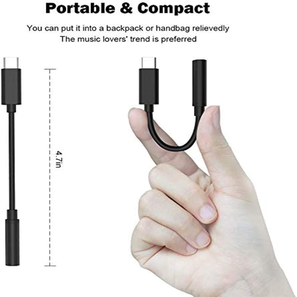 Hand holding a compact USB cable with text about its portability and suitability for music lovers.