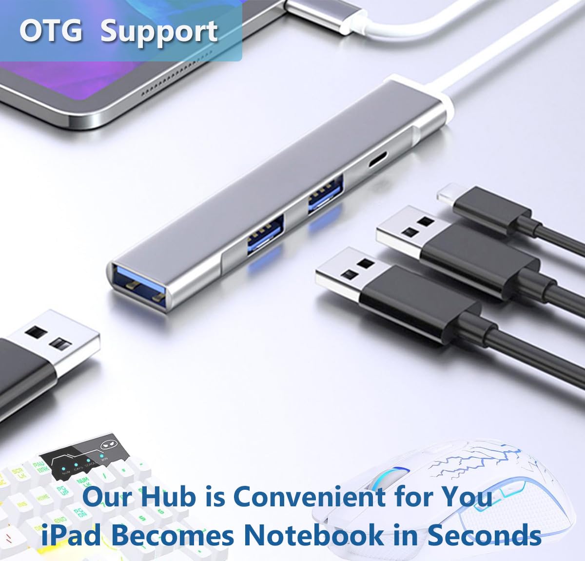 USB hub with multiple ports on a light gray background