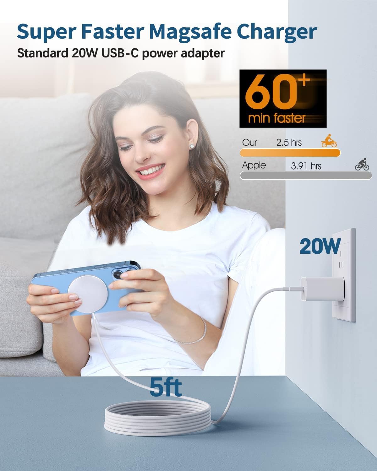 A woman using Wireless Charger Compatible