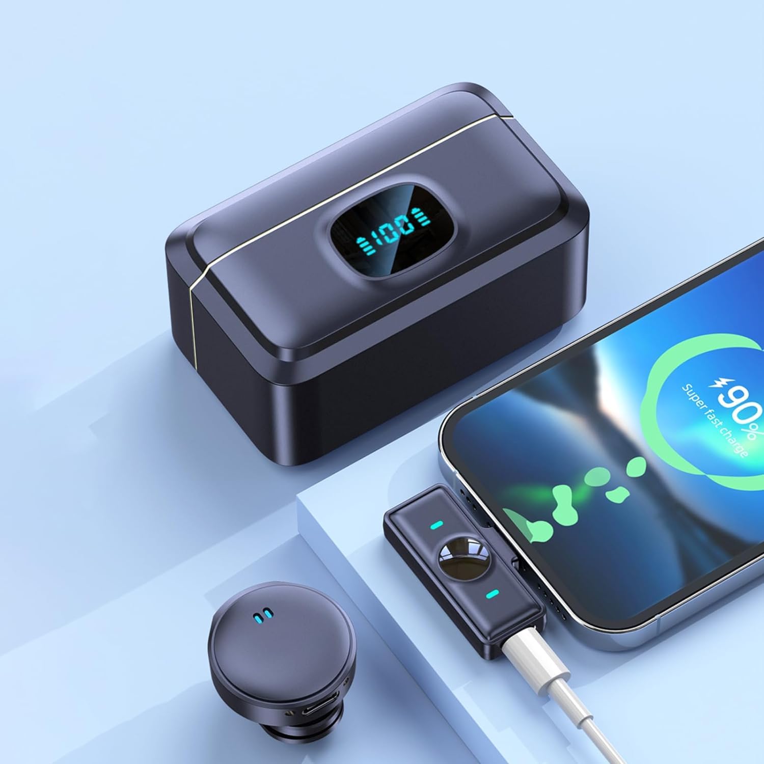 Wireless Microphone with Charging Case being used on iphones