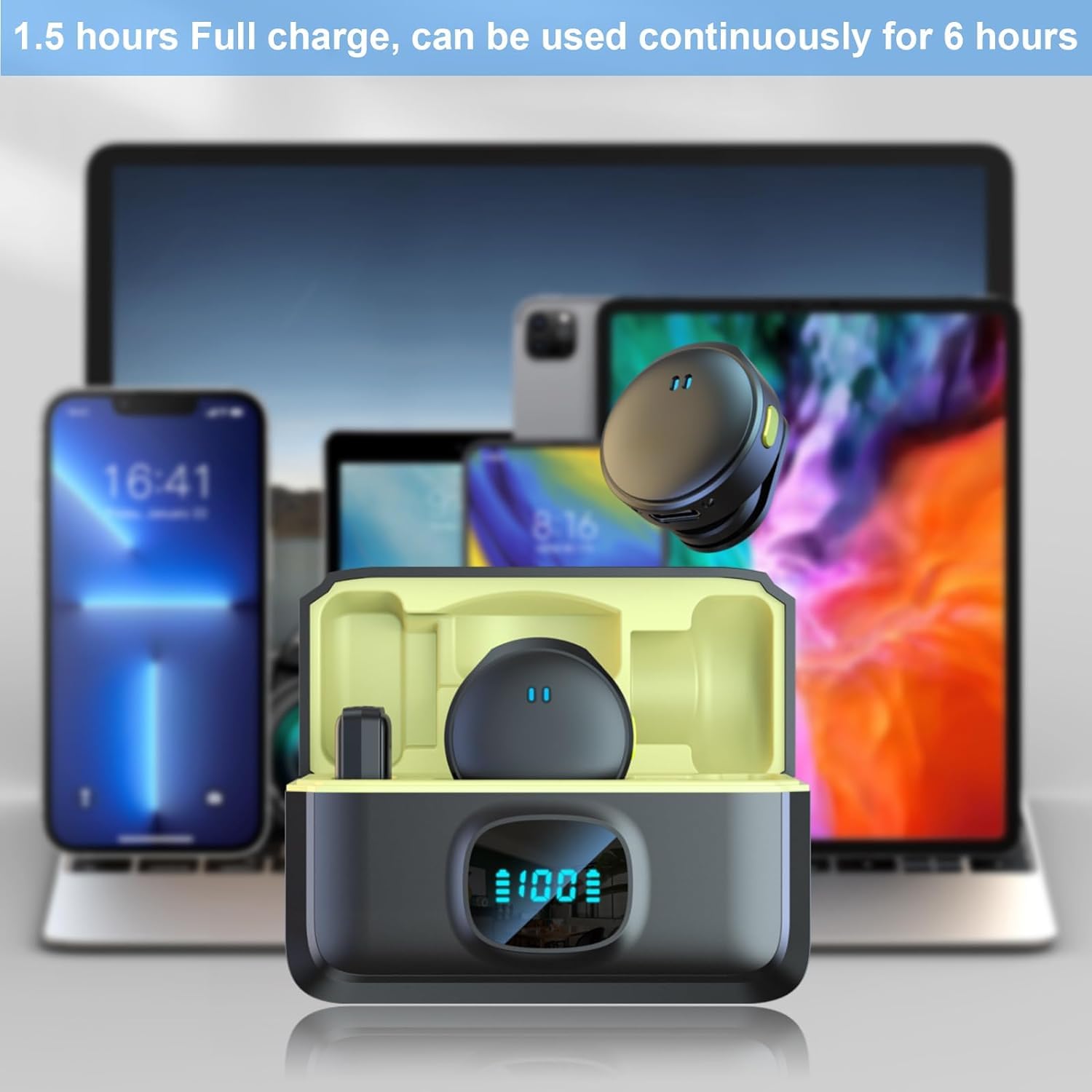 6 hours battery backup of Wireless Microphone with Charging Case